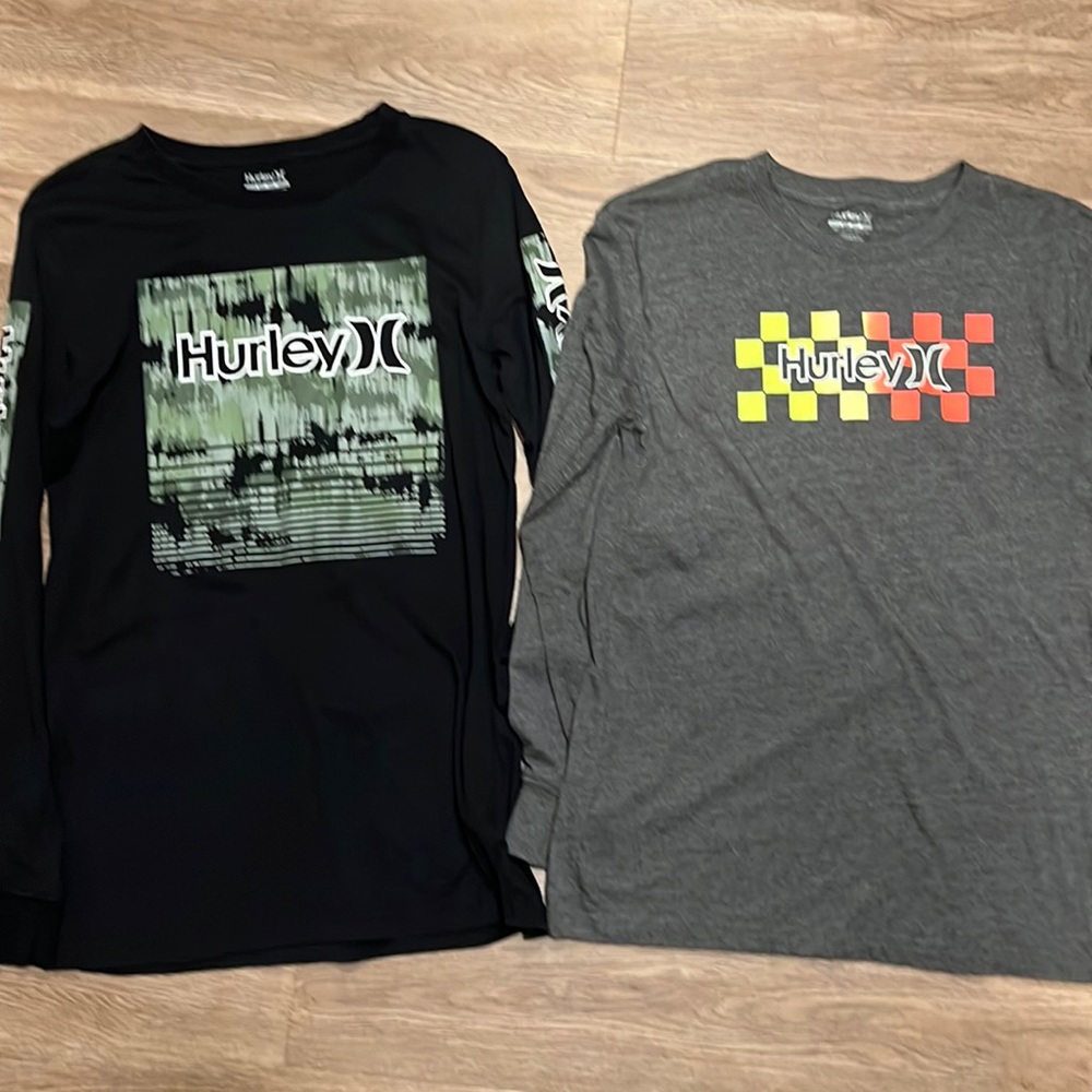 Boys large long sleeve Hurley Shirts black and grey